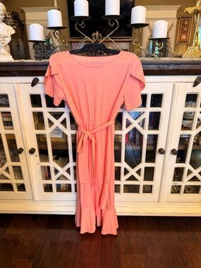 Women’s Coral Pink Belted Midi Dress